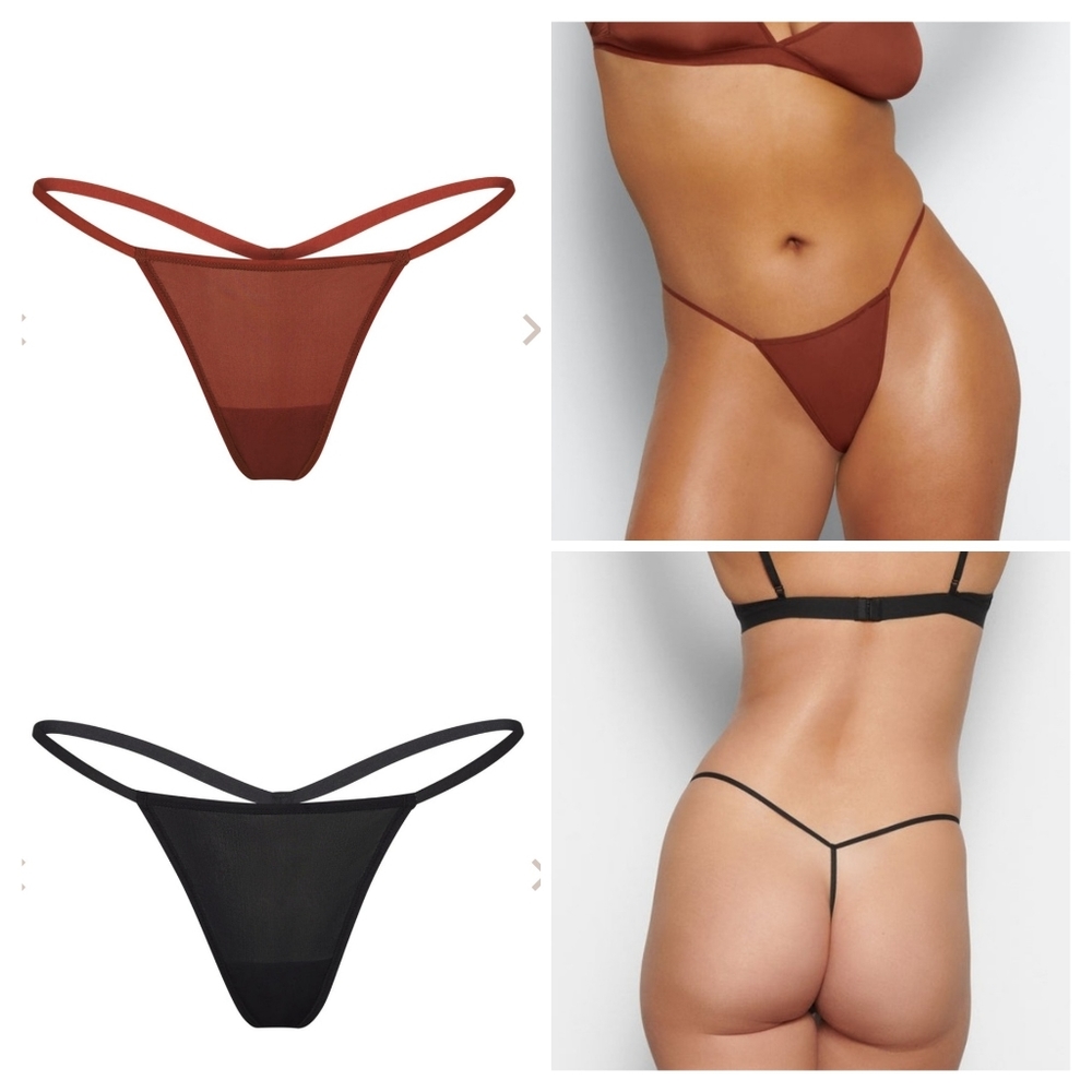2Pcs Skims JELLY SHEER STRING Thong/ SAFFRON & ONYX 4X NWT